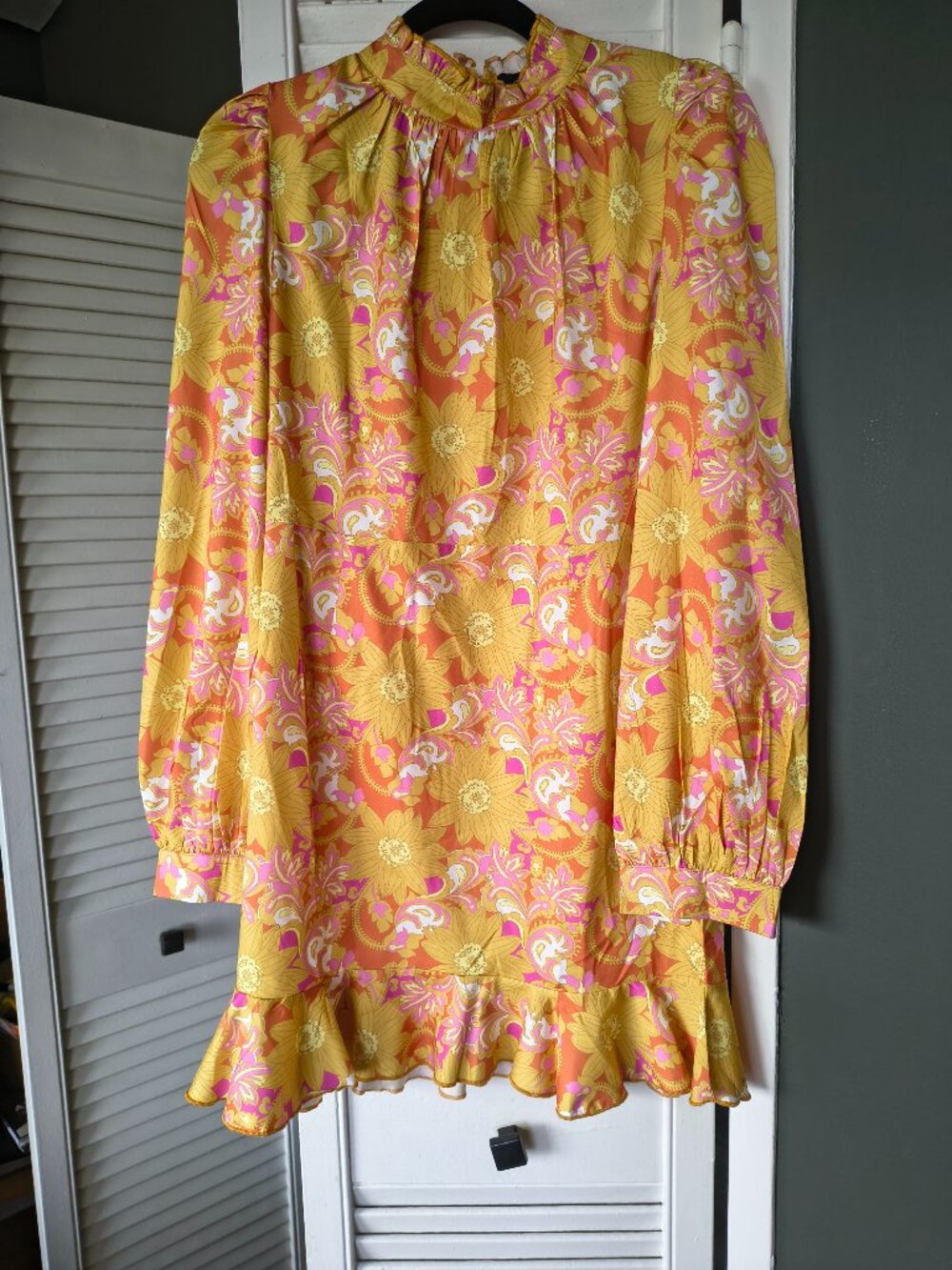 CIDER 70s Retro Floral Mock Neck Mini Dress XL - Picture 4 of 6